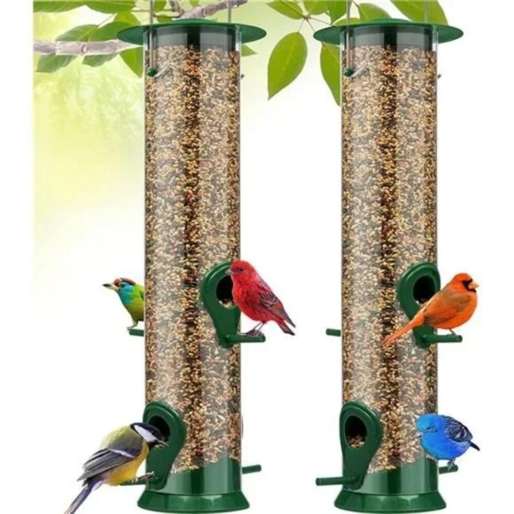 Bird Feeders for Outdoors Hanging - 2 Pack - 4 Port Premium Hard Plastic